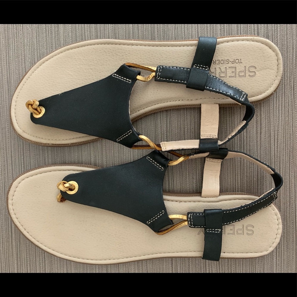 Black & Gold Sperry Sandals